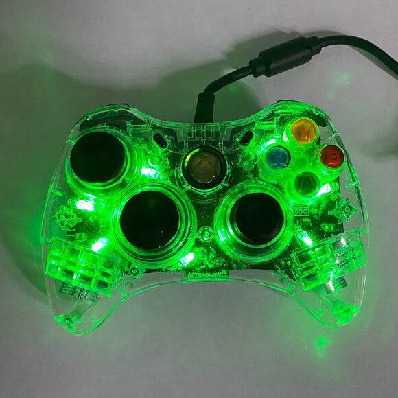 Xbox 360 Transparent Wired Controller Pad afterglow Clear Green LED - Picture 1 of 9